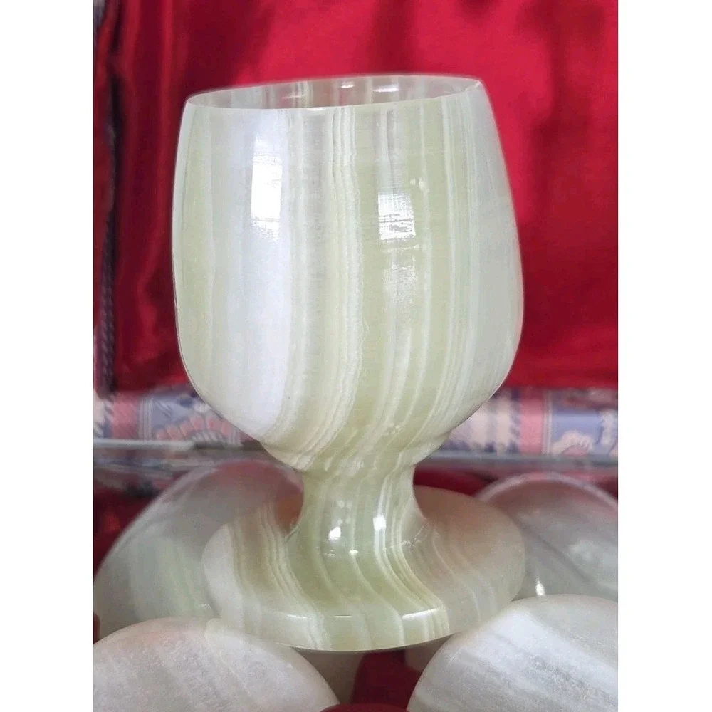 Onyx Hand Carved Egg Cups Set‎ Of 6 With Decorative Box